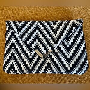 Elaine Turner Zig Zag Raffia Envelope Clutch Bag Black White EUC